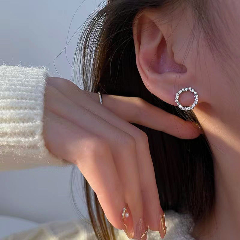 Niche Design Full-Crystal Circle Earrings Womens Simple And Elegant Style