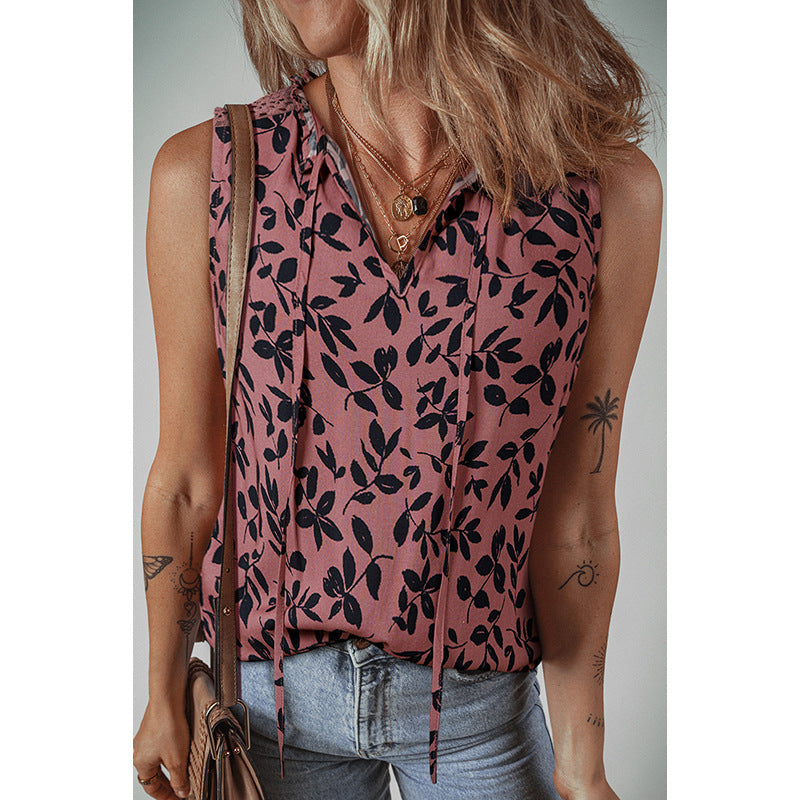 Womens Versatile Casual Printed Top With Ties