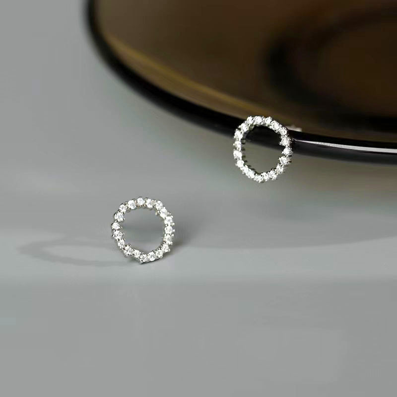 Niche Design Full-Crystal Circle Earrings Womens Simple And Elegant Style