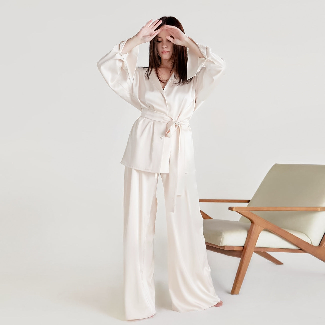 Womens Summer Loungewear Set Relaxed Comfortable Rayon-Look Pants And Robe For Casual Home Wear