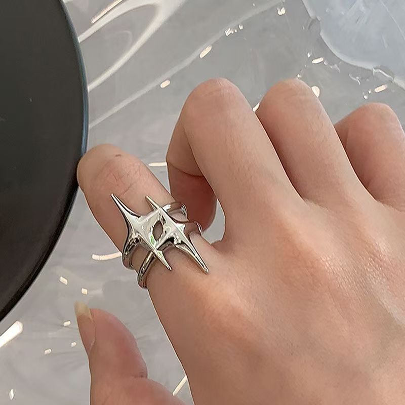 1 Pc Punk Style Hip Hop Geometric Star Adjustable Open Ring For Men, Suitable For Banquet, Party, Dating