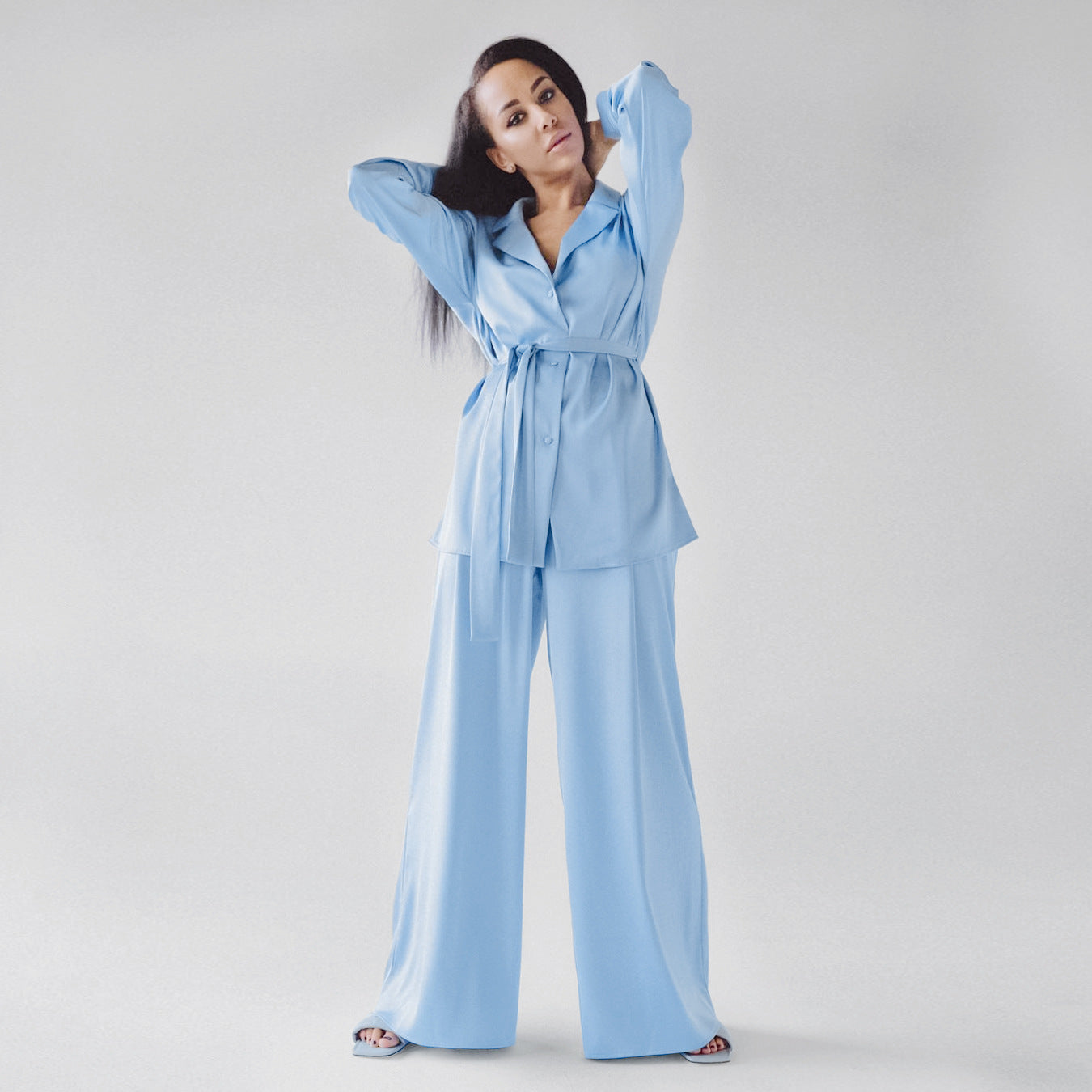 Womens Summer Loungewear Set Relaxed Comfortable Rayon-Look Pants And Robe For Casual Home Wear
