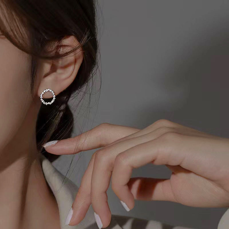 Niche Design Full-Crystal Circle Earrings Womens Simple And Elegant Style