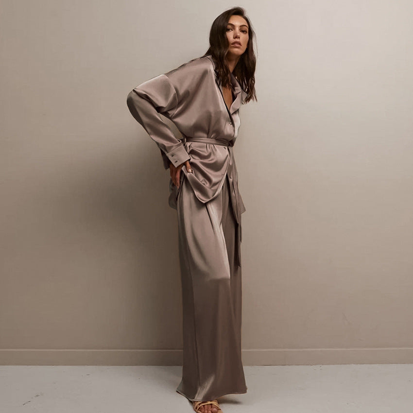Womens Summer Loungewear Set Relaxed Comfortable Rayon-Look Pants And Robe For Casual Home Wear