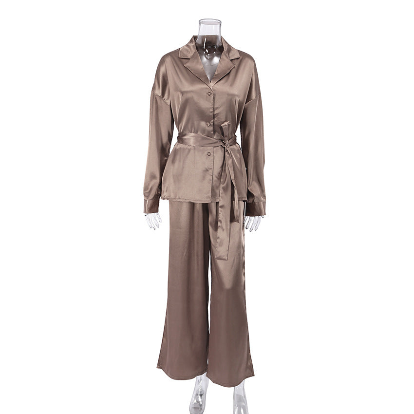Womens Summer Loungewear Set Relaxed Comfortable Rayon-Look Pants And Robe For Casual Home Wear