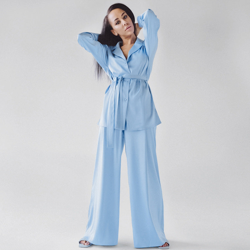 Womens Summer Loungewear Set Relaxed Comfortable Rayon-Look Pants And Robe For Casual Home Wear