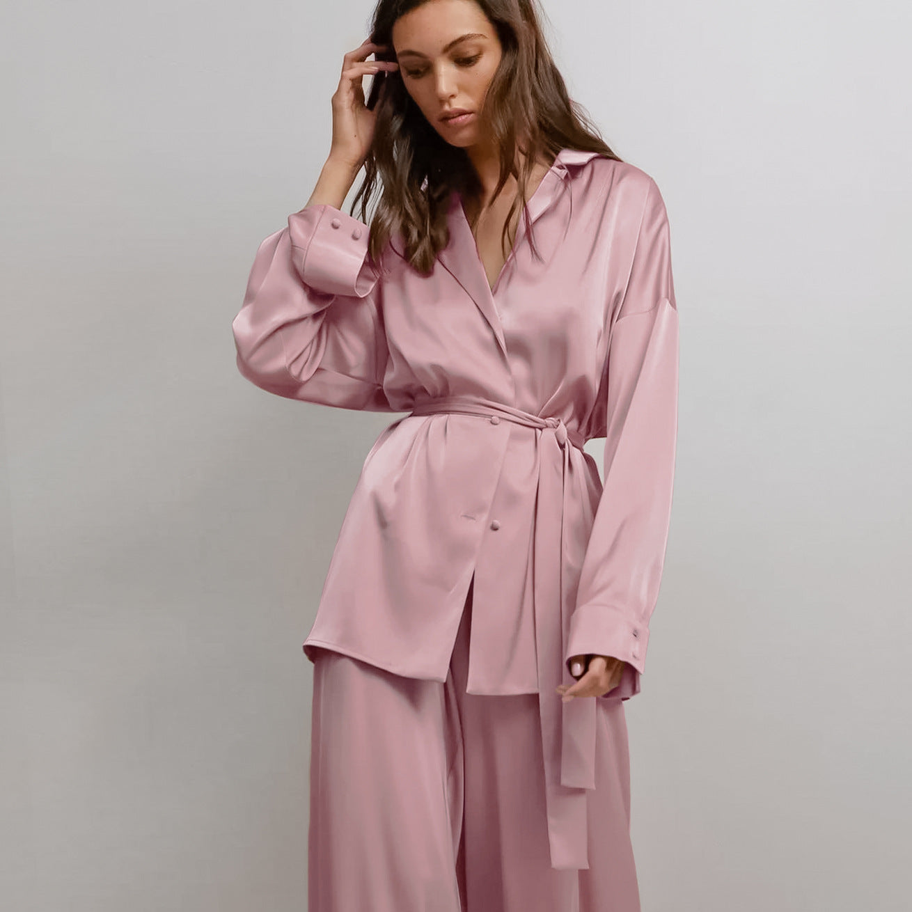 Womens Summer Loungewear Set Relaxed Comfortable Rayon-Look Pants And Robe For Casual Home Wear