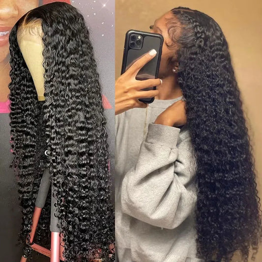 13x4 13x6 HD Transparent Lace Deep Wave Frontal Wig 40-42Inch JerrlyCurly Lace Front HumanHair Wig For Deep Curly Water Wave Wig