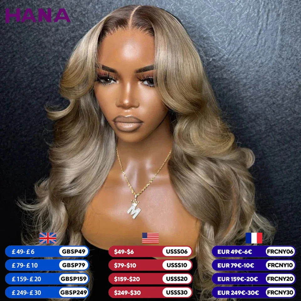 Ombre Blonde With Dark Roots Colored 5X5 Closure Wig For Women Human Hair Body Wave Ombre Ash Blonde 13X6 13X4 Lace Frontal Wig