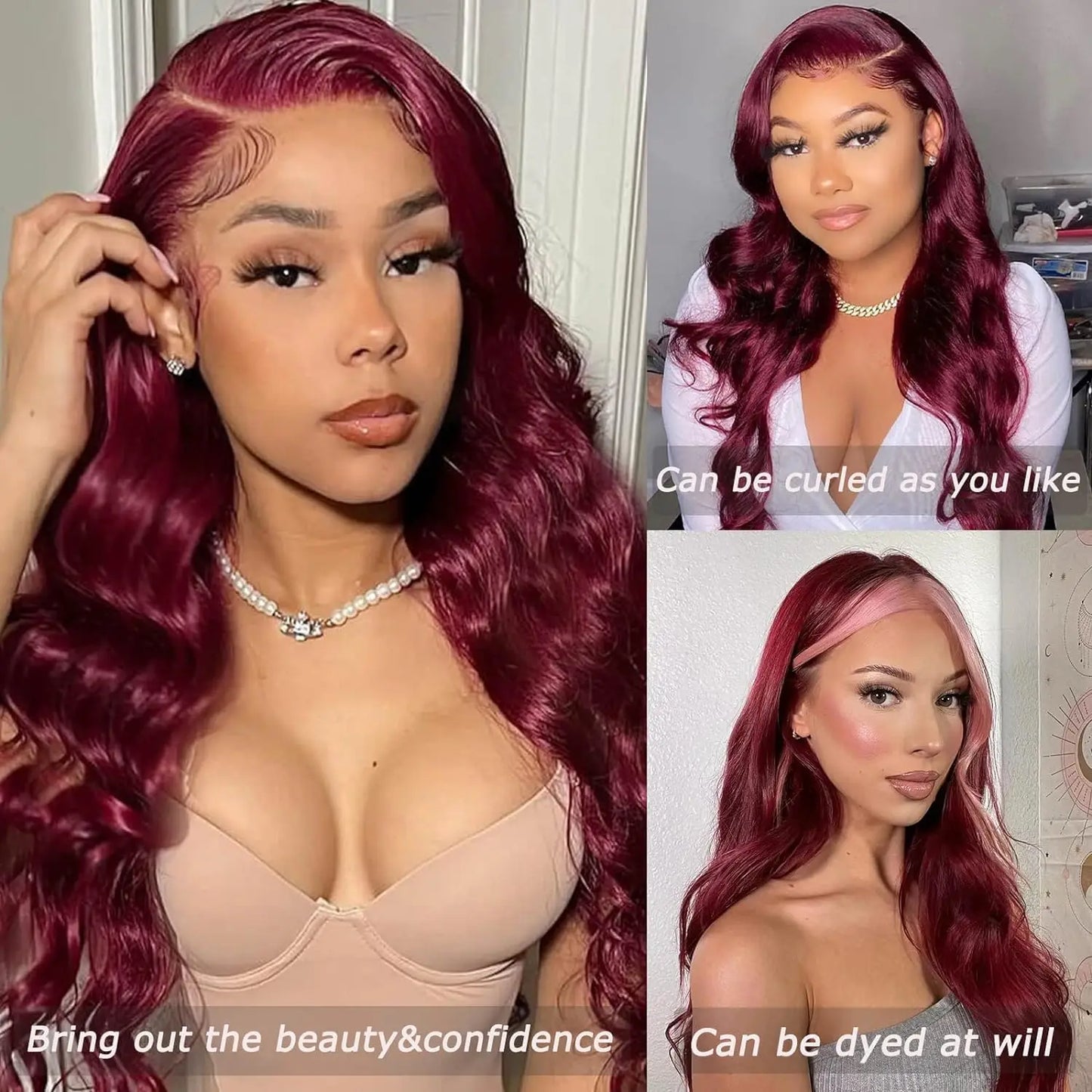 250% Density 99j Human Hair Wig 34 Inch Burgundy 13x4 HD Lace Frontal Body Wave Human Hair Wigs 100% Brazilian Human Hair